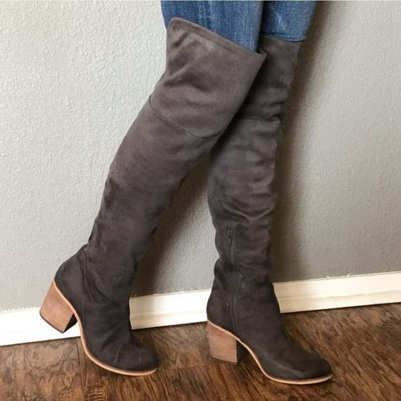 Melrose and Market Gray Faux Suede Over-The-Knee Stacked Heel Boots - Size 9.5 - Picture 1 of 16